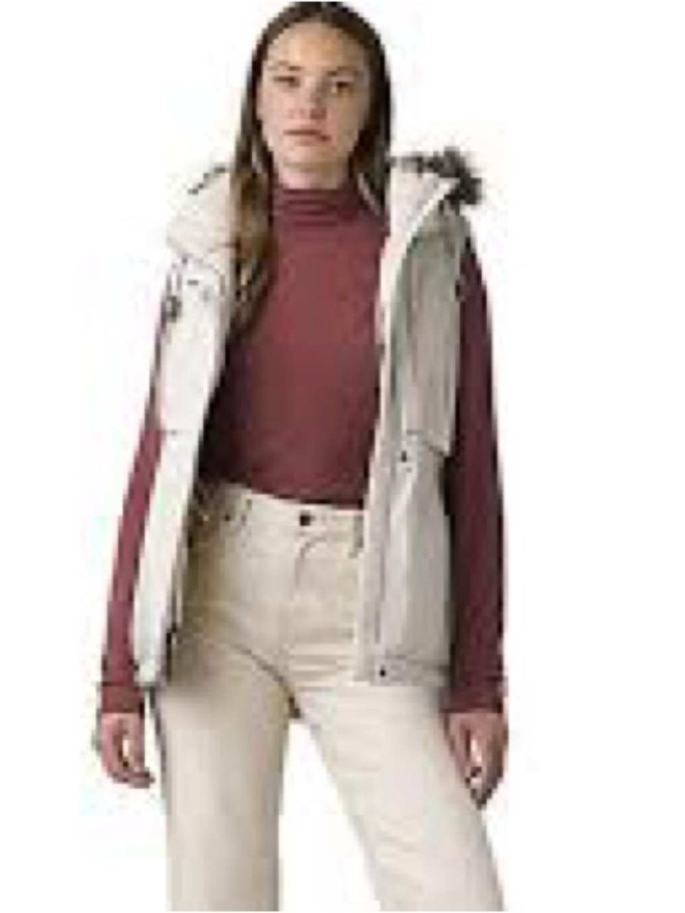 Prana Ivory Sleeveless Puffer Vest with Faux-Fur Trim